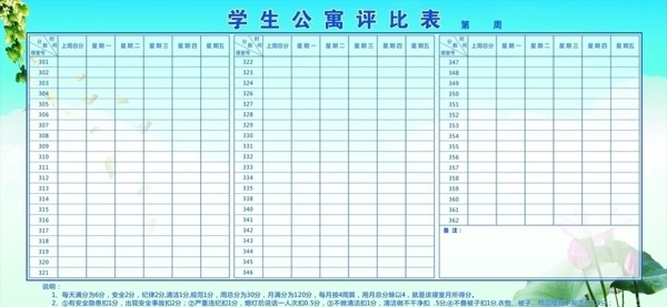 學(xué)生公寓評(píng)比表圖片
