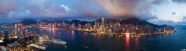 香港维多利亚港夜全景图片