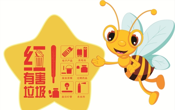 垃圾分类卡通蜜蜂不可回收