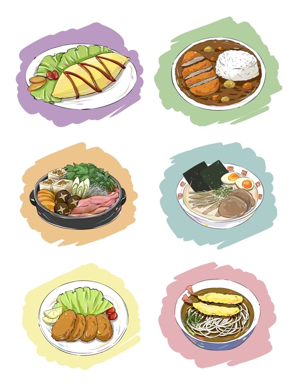 手绘原创动漫食品素材日式食物