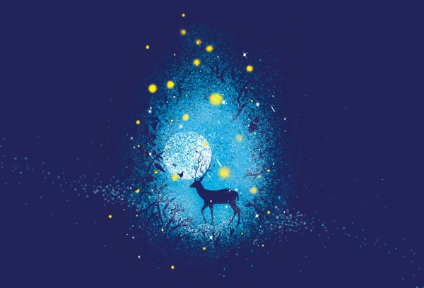星空下的鹿插画