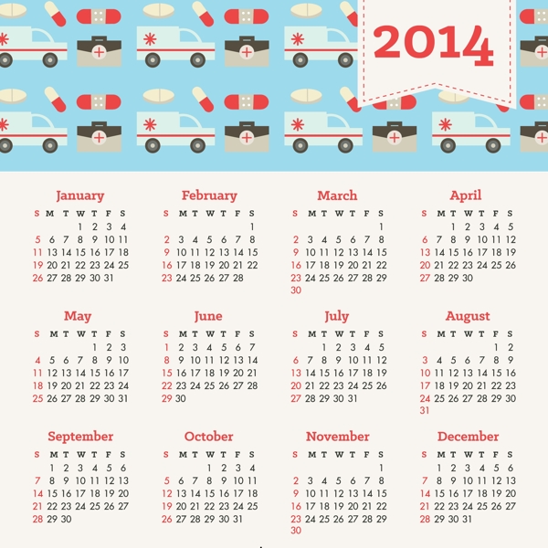2014日历与健康概念