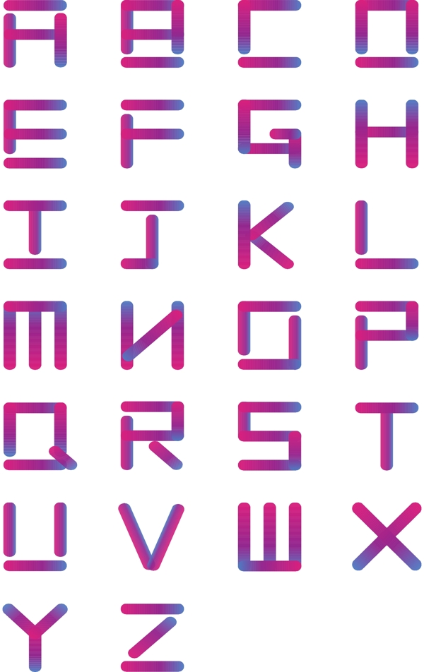 紫色炫彩渐变26个英文字母原创字体可商用