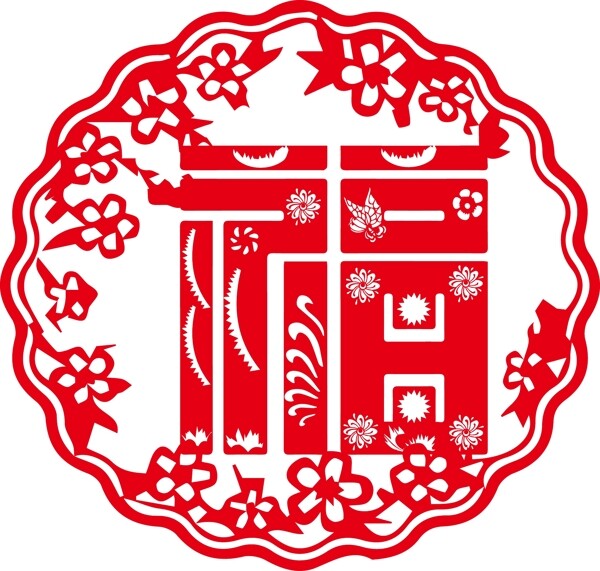 紅色剪紙新年福字可商用