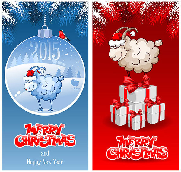 2015卡通羊圣诞易拉宝矢量素材