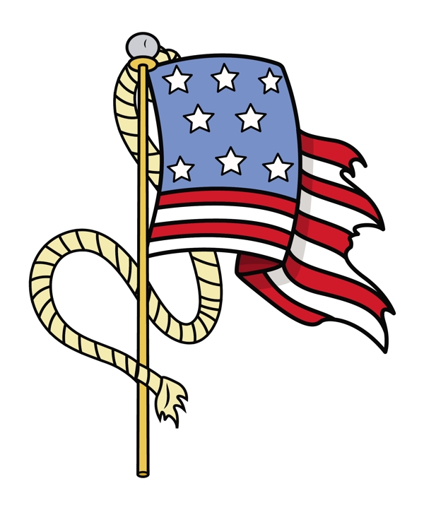 旧的美国国旗卡通纹身矢量插画