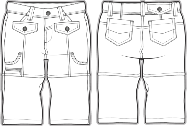 休闲裤白海服装白色线稿设计矢量素材