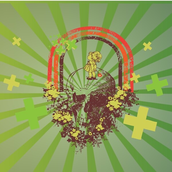 印花矢量圖靚仔裝T恤圖案靈異骷髏鎖免費(fèi)素材