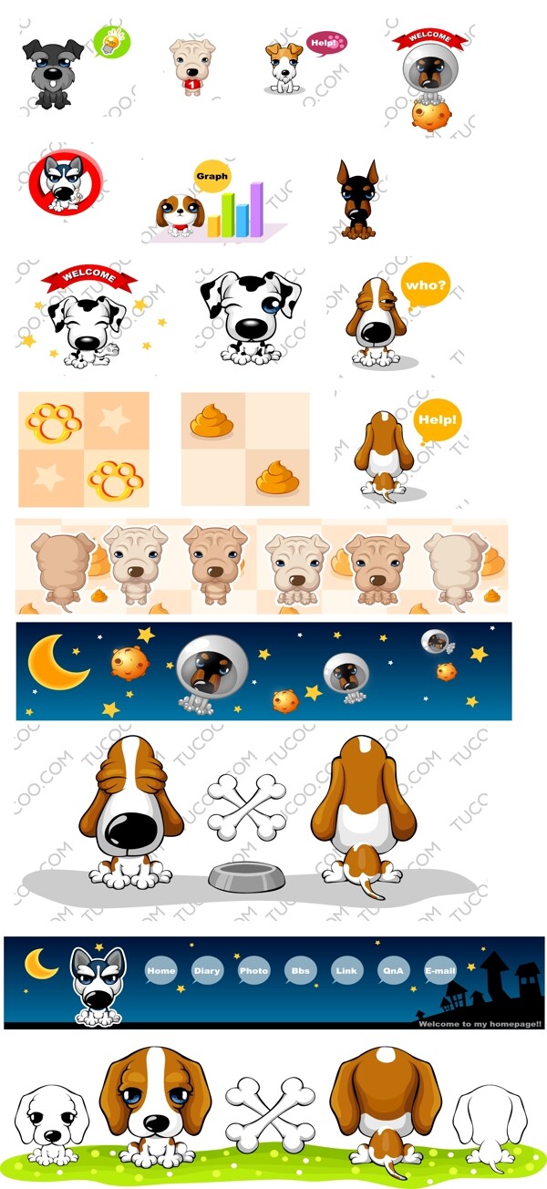 9种名犬卡通可爱矢量图图片