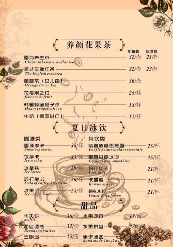 咖啡菜單