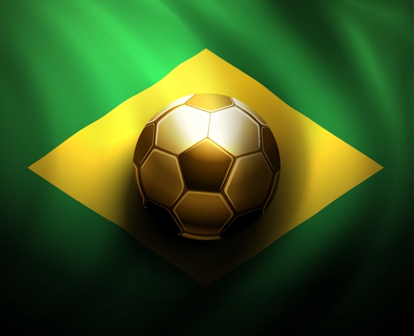 金色足球巴西国旗背景矢量素材