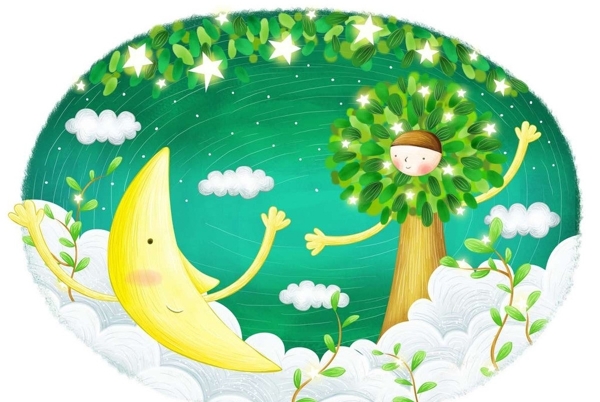 月亮树木卡通素材图片
