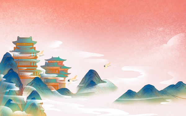 山水傳統(tǒng)古風(fēng)國風(fēng)插畫背景素材