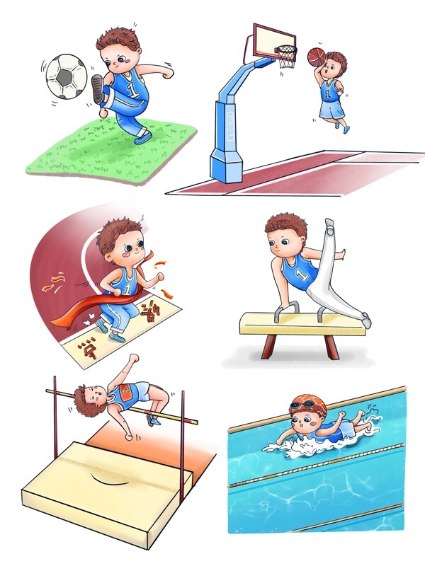 卡通手绘小清新运动会奥运会比赛