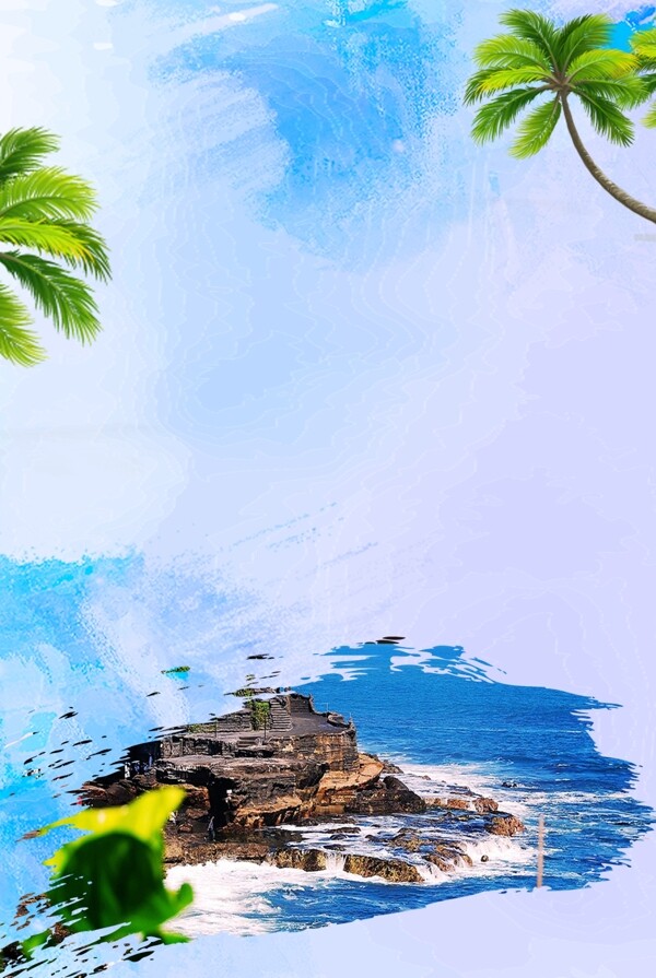 海岛旅游蓝色清新广告背景