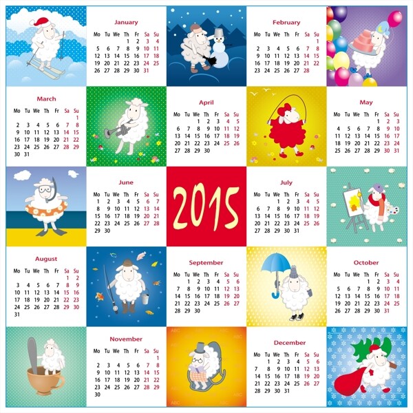 时髦的风格装饰的2015日历的羔羊