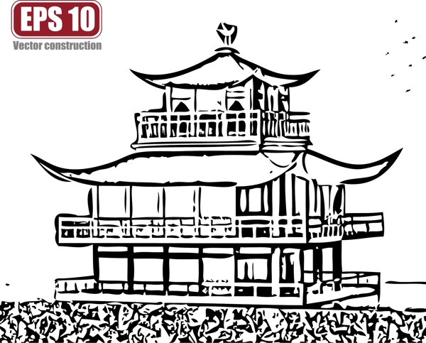 中国古建筑矢量剪影图片