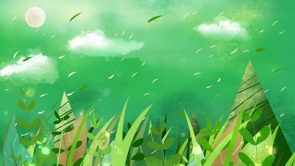 绿色简约春天景色插画背景