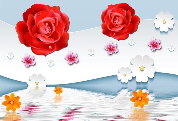 3D水上玫瑰素材