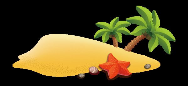 卡通椰子树沙滩png元素