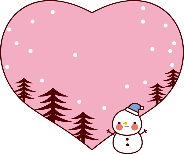 粉色爱心可爱雪人边框