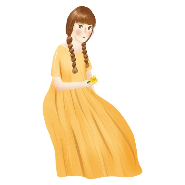 手绘卡通穿着黄衣服的女孩元素