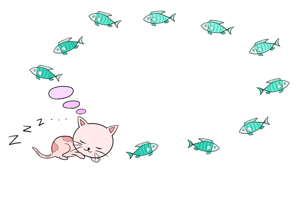 猫咪小鱼边框插画