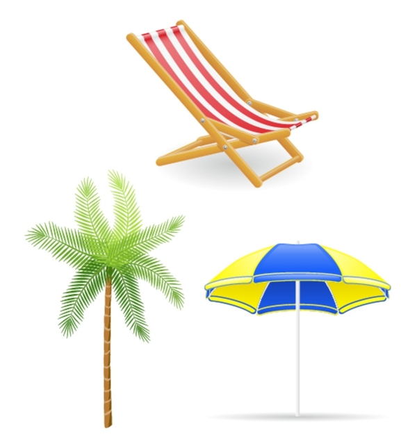 遮阳伞躺椅椰子树