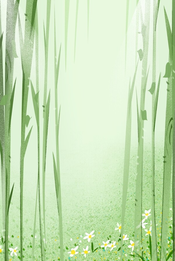 清新手繪夏日森林插畫背景
