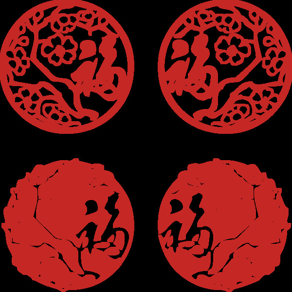 紅色中國剪紙畫png元素