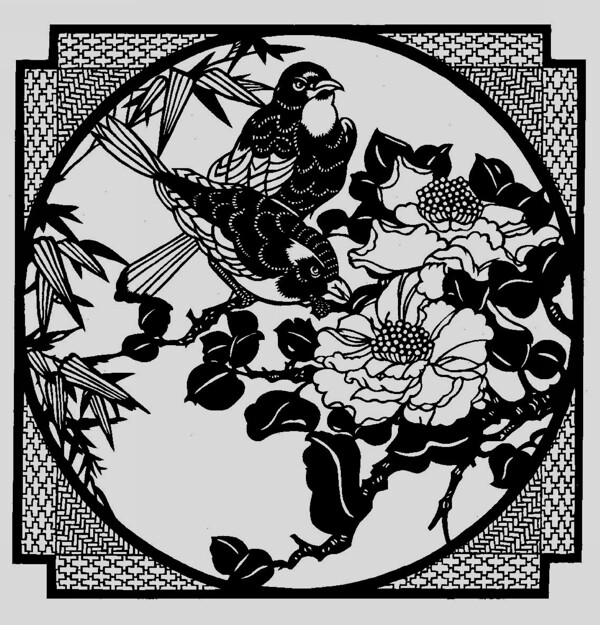 杜鵑花鳥剪紙
