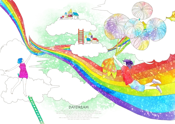 彩虹上的孩子插畫素材