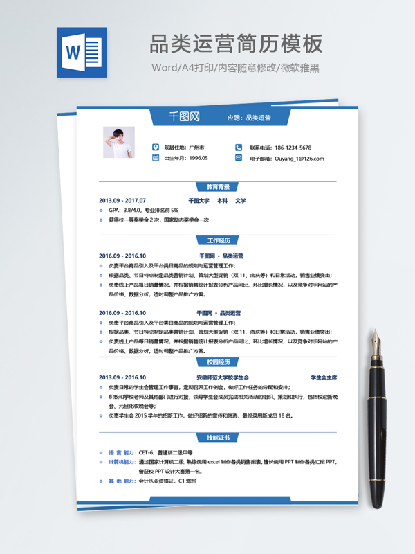 品類運(yùn)營(yíng)個(gè)人簡(jiǎn)歷模板