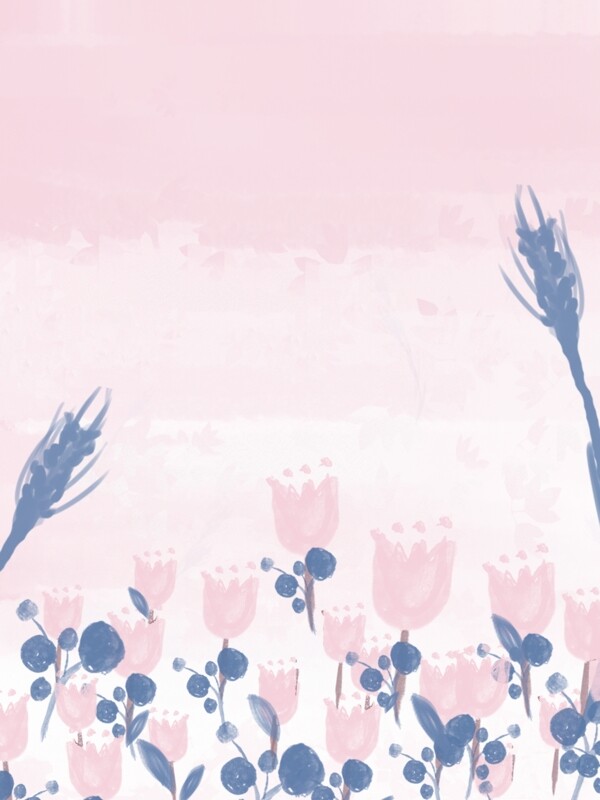 全原创手绘粉色花朵水彩渐变花卉背景
