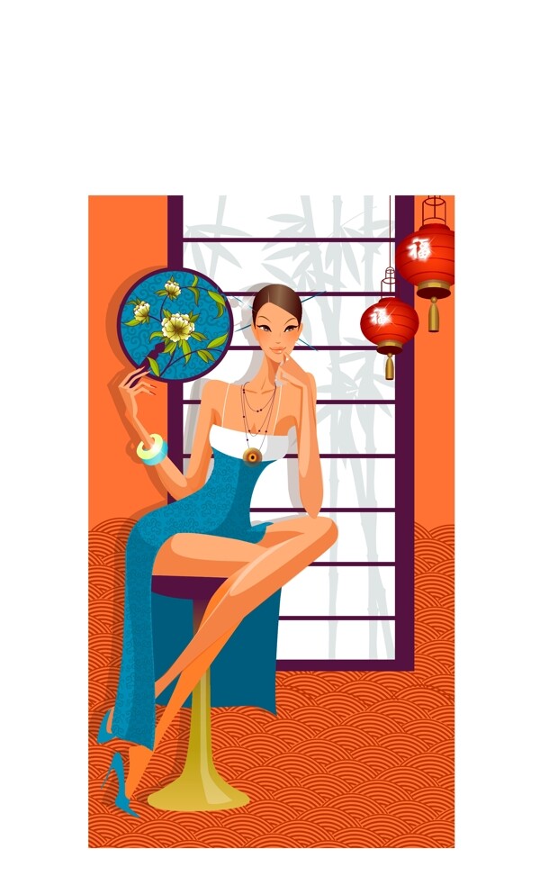 印花矢量圖人物女人色彩黑色免費素材