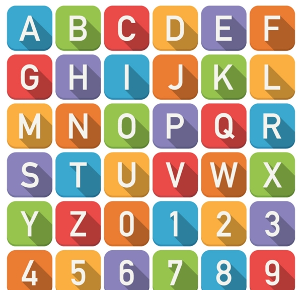 扁平化方形字母與數(shù)字矢量素材圖片