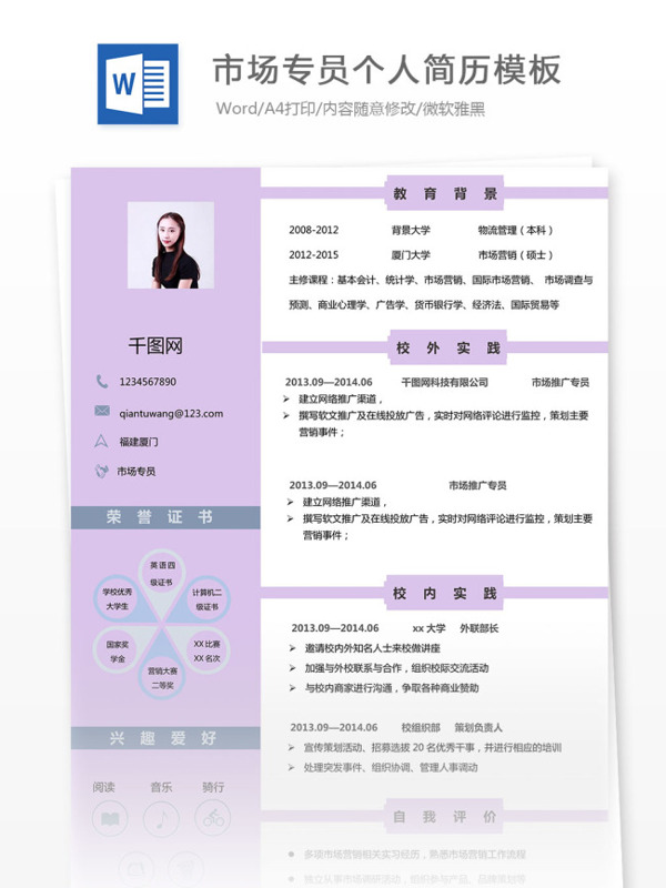 市場(chǎng)專員個(gè)人簡(jiǎn)歷模板