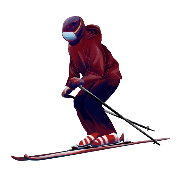 手绘冬日滑雪的少年人物元素