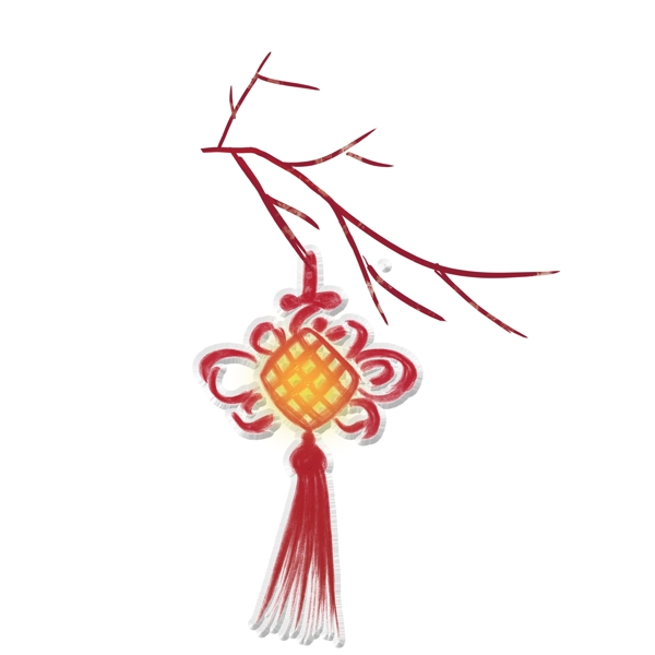 紅色新年花枝中國結透明素材