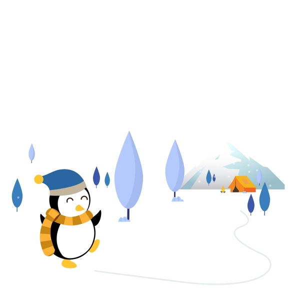 卡通冬季冬天冬令营可爱企鹅出游雪花飘舞