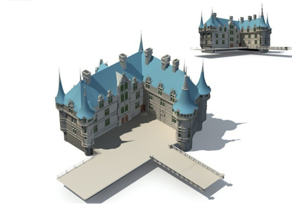 MAX蓝顶宝塔式欧式建筑3D模型图