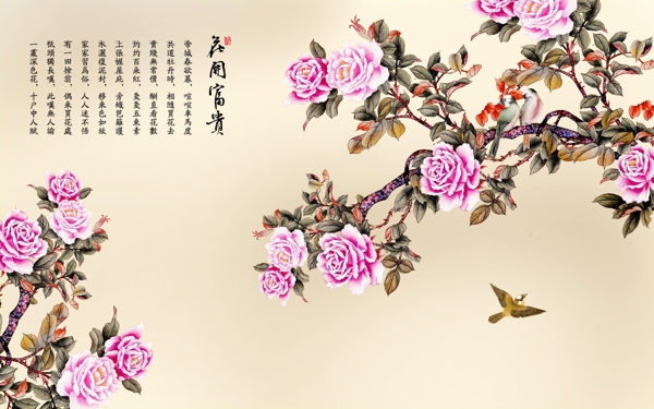 花開富貴背景墻圖片