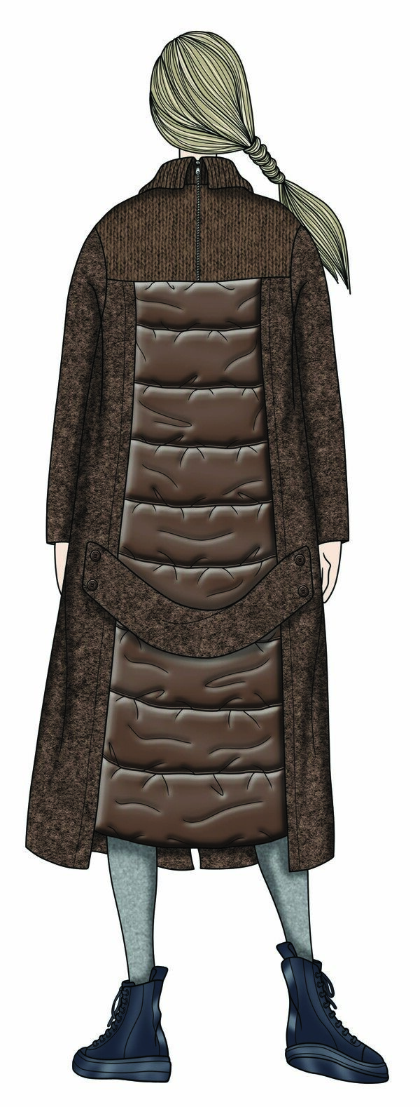 简单褐色保暖大外套女装服装效果图