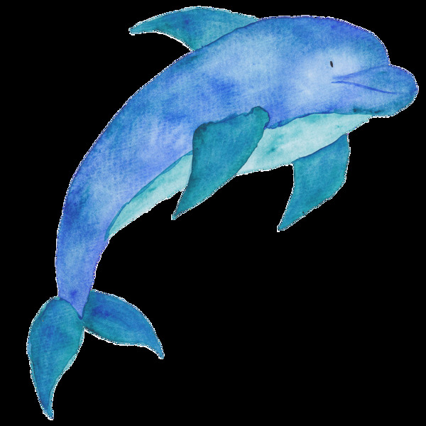 蓝色手绘海豚卡通水彩素材