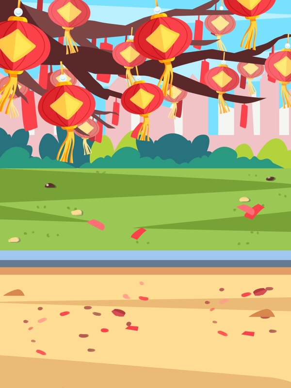 简约手绘2019猪年风景背景