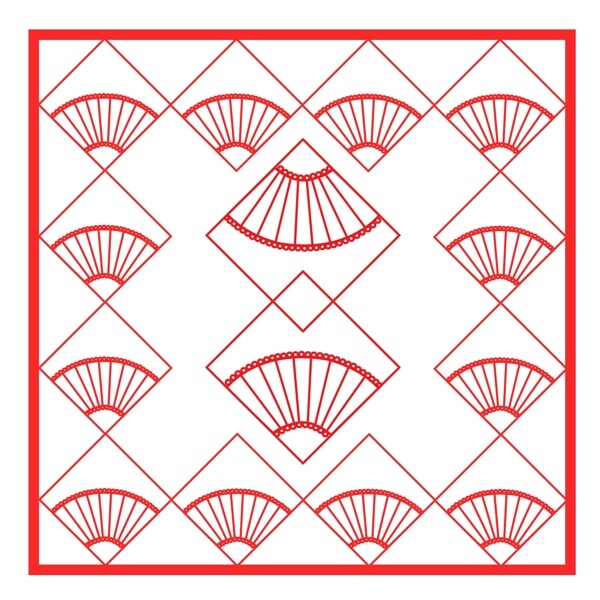 中国风扇形大红装饰边框图
