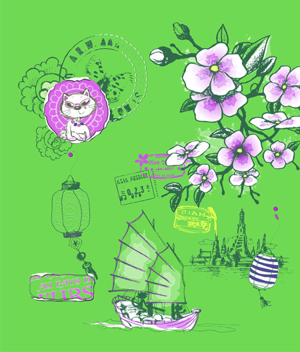 花卉船只背景圖案素材