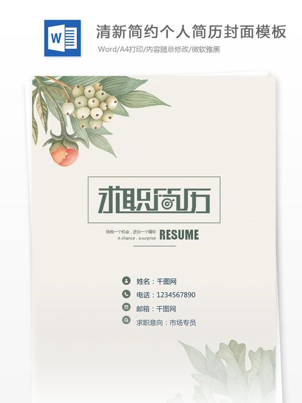 清新简约个人简历封面模板
