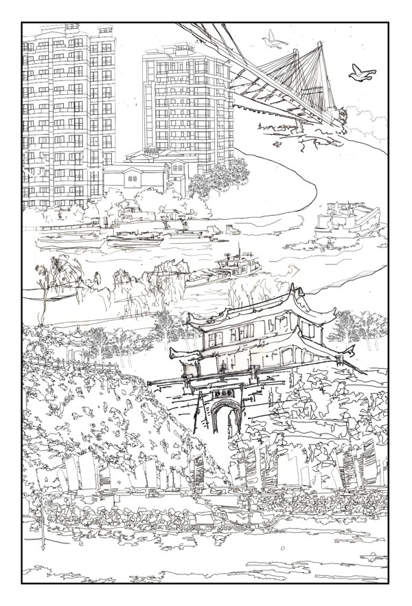 淮安市主题浮雕设计手绘稿图片
