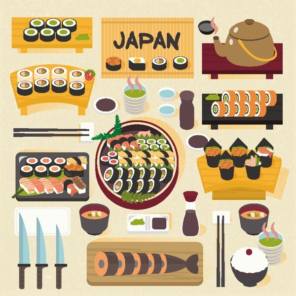 日本食物寿司矢量装饰图案